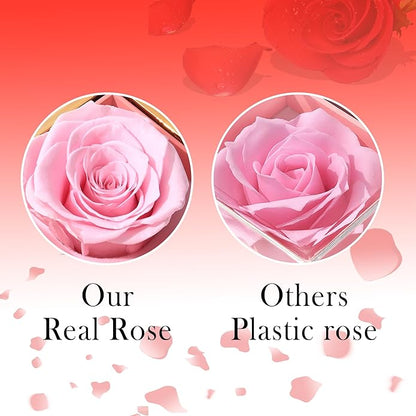 ‌TINGKU Eternal Real Rose Gift Box for Women, Preserved Rose with Customized Name Engraved Heart Necklace, Personalized Romantic Gift for Wife, Girlfriend, Mom, Mother's Day Love Keepsake