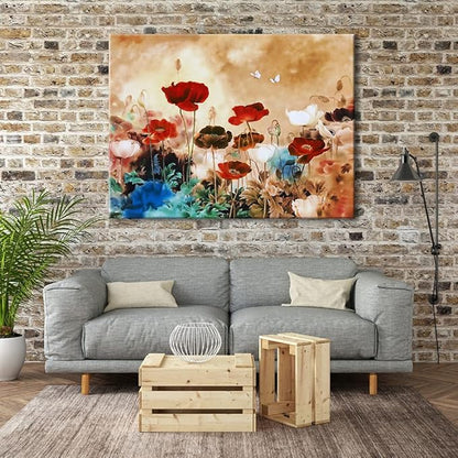 Wieco Art Blooming Poppies Extra Large Contemporary Colorful Flowers Pictures Paintings on Canvas Wall Art Modern Gallery Wrapped Floral Giclee Canvas Prints for Living Room Home Decorations XL