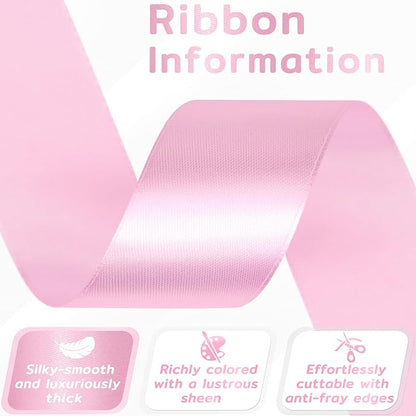 60 Yards Pink Satin Ribbon 1-1/2 Inch, Solid Baby Pink Polyester Fabric Ribbon for Gift Wrapping, Crafts, Flower Bouquet, Wedding, Baby Shower, Easter, Christmas, Mother's Day