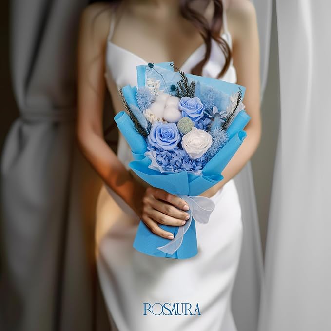 Rosaura Preserved Flowers Bouquets, Flowers for Delivery Prime, Forever Roses Bouquets Valentine's Day, Mother's Day, Christmas, Birthday Gifts (Blue)