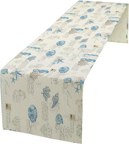 Starfish Table Runner,Vintage Nautical Seashell Tropical Beach Theme Coastal Ocean Sea Burlap for Hotel Indoors Outdoor Dining Room Kitchen Tablecloth, 13x108in