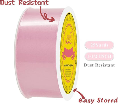 Double Face Pearl Pink Satin Ribbon 1-1/2 inch X 25 Yards Polyester Pearl Pink Ribbon for Gift Wrapping Very Suitable for Weddings Party Hair Bow Invitation Decorations and More