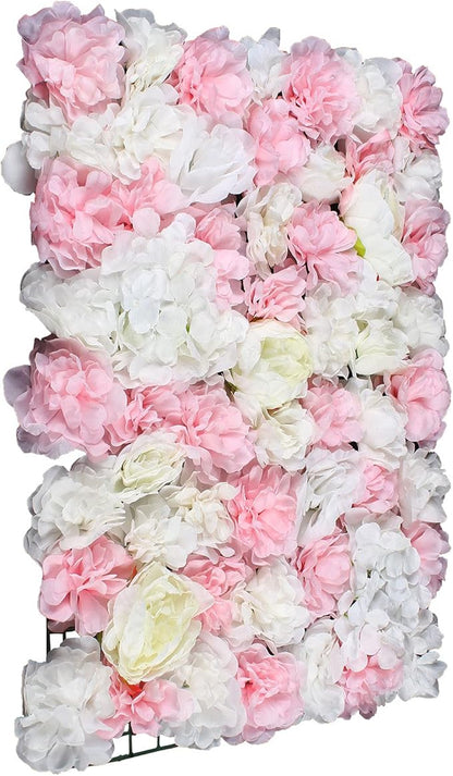 Eapmic 6Pcs 23.62"x 15.74"x 0.79" Artificial Flower Wall Panels,Flower Wall Mat Silk Flower Panels for Outdoor Garden Backyard Fence Fence Privacy Screen and Indoor Wall Decor(White+Pink)