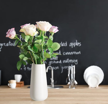 D'vine Dev 8 Inch Ceramic Flower Vase Matte Finishing, Minimalist Design for Home Décor, Bedroom, Living Room, Centerpieces, Office, White, VS-XH-D-1