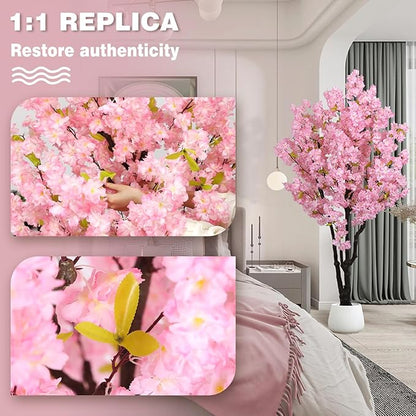 5.9ft Tall Cherry Blossom Artificial Tree, Handmade Light Pink Cherry Tree,Fake Flower Faux Silk Leaves Plant,Artificial Plants for Home Office Indoor Outdoor Party Wedding Christmas Decor