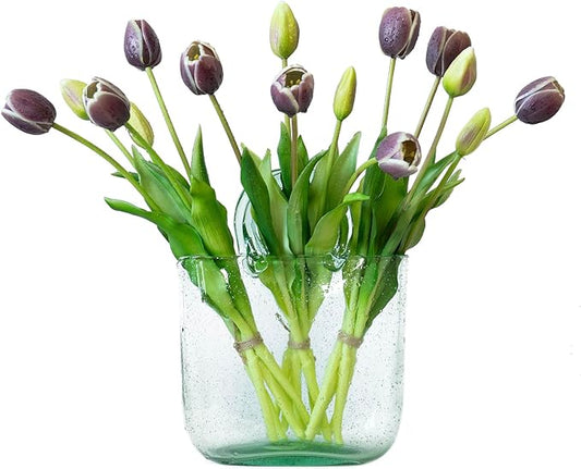 15pcs Artificial Tulips Flowers, Real Touch Latex Bouquet, Fake Tulips for Office Wedding Party Home Kitchen Garden Decoration-B Dark Plum