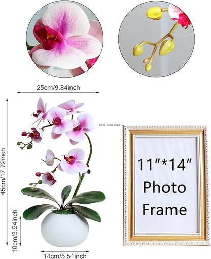 Forlaoers 17" Tall Purple Phalaenopsis Orchid Artificial Flowers Included Vase Faux Plant Potted for Indoor Home Decor Office Bathroom Wedding Decoration Table Centerpiece Arrangements Ornaments