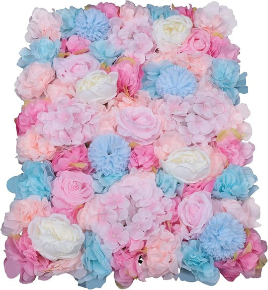 Gdrasuya10 6pcs Realistic Flower Wall Background Artificial Flowers Wall Backdrop Panel 3D Silk Rose Fake Flower Wall Panel Banquet Wedding Party Decor, Photography Background 60 x 40 cm