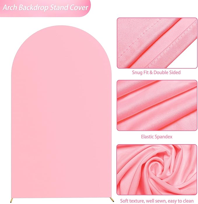 Wokceer Wedding Arch Cover 8FT Spandex Fitted Wedding Arch Stand Covers Round Top Chiara Arch Backdrop Cover for Birthday Party Ceremony Banquet Decoration Pink