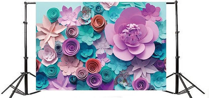 AOFOTO 10x7ft Handmade Paper Flower Backdrop Birthday Party Decoration Photography Background Baby Shower Bride Girl Woman Artistic Portrait Activity Banner Photo Shoot Studio Props Vinyl Wallpaper