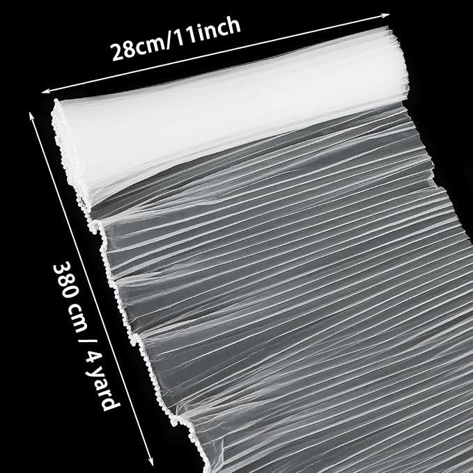 Cftone 4 Yards Pearl Edge Flower Wrapping Mesh Paper with 3/5 inch Organza Ribbon 50 Yard Gift Wrap Ribbon, Bouquet Transparent Mesh Wrapping Paper for Mother's Day Valentine's Day Wedding Graduation Birthday Gift (White with 50 Yard White Ribbon)