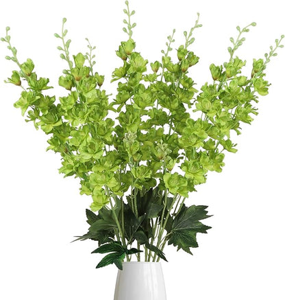 8PCS Long Stem Green Delphinium Artificial Flowers 33.5'' Fake Larkspur Flowers Faux Flower Stems for Tall Vase Home Wedding Garden Table Decor(Green)