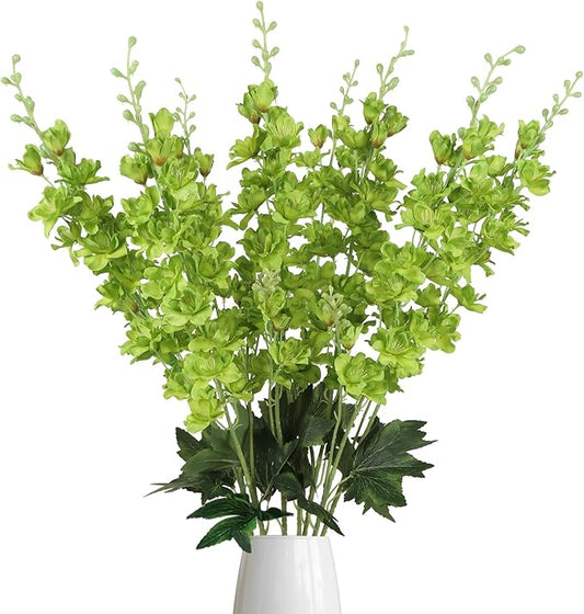 8PCS Long Stem Green Delphinium Artificial Flowers 33.5'' Fake Larkspur Flowers Faux Flower Stems for Tall Vase Home Wedding Garden Table Decor(Green)