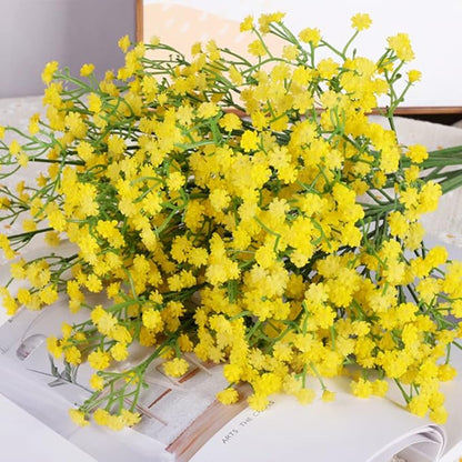 DEEMEI 15 PCS Babys Breath Artificial Flowers Fake Babys Breath Flowers Artificial Bulk Yellow Gypsophila Bouquets Real Touch Faux Flowers for Wedding Floral Arrangement Party Home Decoration