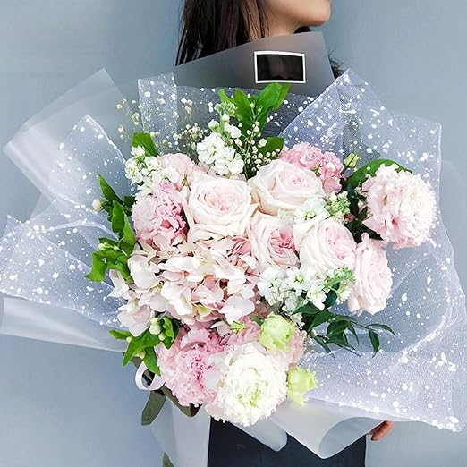 Flower Wrapping Mesh Florist Bouquet Gift Packaging DIY Snow Dot Yarn Floral Bouquet Craft Net Paper Florist Supplies 1Roll 19.7inch x 4Yard (Coffee)