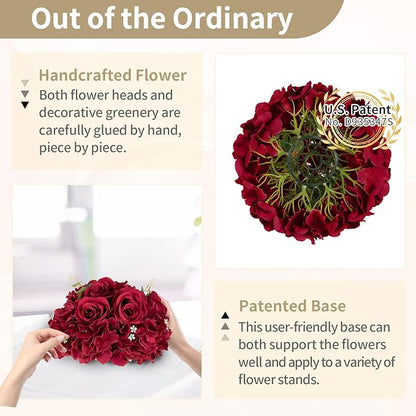 NUPTIO Flower Balls for Centerpieces Wedding: 10 Pcs 11.8 inch Diameter Artificial Flower Ball Arrangement Bouquet Centerpiece for Tables - Burgundy Fake Rose Flowers for Wedding Decor