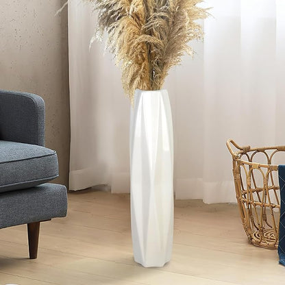 Large Ceramic Floor Vase for Flowers, 24 Inches Tall White Vases for Pampas Grass, Office, Home,Farmhouse,Living Room Décor,Simple Origami Design Decorative Porcelain Flower Vase Ideal Gift