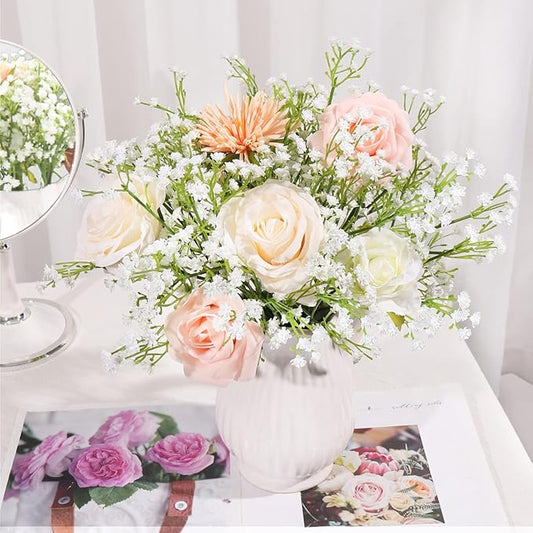 DEEMEI 15 PCS Babys Breath Artificial Flowers Fake Babys Breath Flowers Artificial Bulk White Gypsophila Bouquets Real Touch Faux Flowers for Wedding Floral Arrangement Party Home Decoration