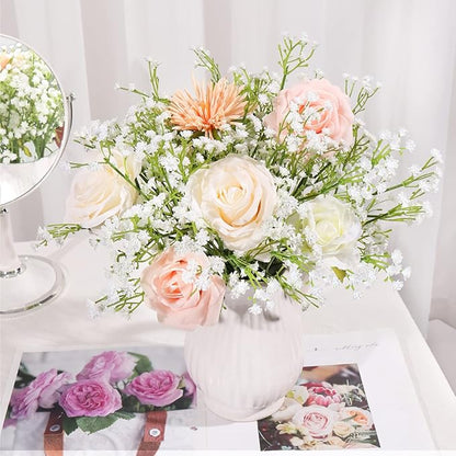 DEEMEI 21 PCS Babys Breath Artificial Flowers Fake Babys Breath Flowers Artificial Bulk White Gypsophila Bouquets Real Touch Faux Flowers for Wedding Floral Arrangement Party Home Decoration