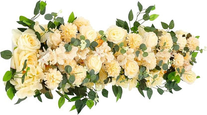 TFCFL Artificial Flowers Row, 39.5" X 12" Wedding Arch Faux Floral Swags, 3D Flower Panels Arrangement, DIY Wall Backdrop for Wedding Party Table Runner Decoration (Champagne)