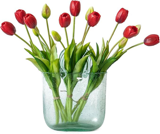 15pcs Artificial Tulips Flowers, Real Touch Latex Bouquet, Fake Tulips for Office Wedding Party Home Kitchen Garden Decoration-B Red