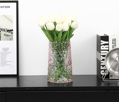 Pink Glass Vase, Flower Vases for Bouquet, Modern Glass Vase for Flowers, Large Vases for Living Room, Bedroom, Kitchen, Office, Wedding, Dining Table, 8 Inches