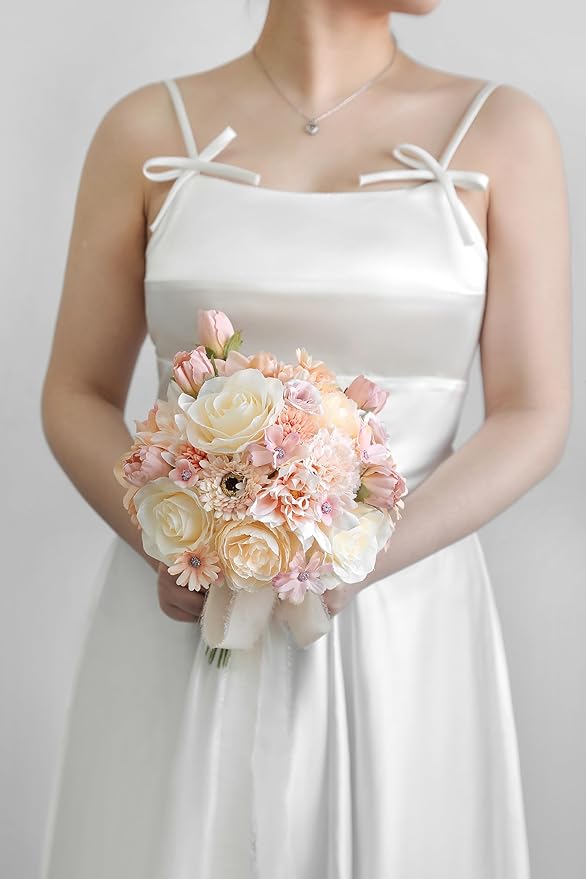 Fake Flowers Heads Bulk Champagne Mini Artificial Silk Flower for Crafts, Small Artificial Daisy Roses Faux Flowers for Graduation Cap DIY Cake Wedding Party Home Garland Decoration