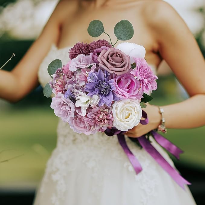 Senseya Artificial Flowers Combo Box for Decoration,Silk Mix Fake Flowers with Stems DIY Wedding Bouquets,Artificial Flowers Bulk Box Set Home Cake Decor