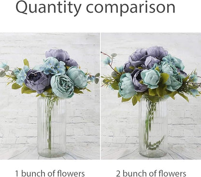 Flojery Silk Peony Bouquet Vintage Artificial Peonies Flower for Home Wedding Party Decor (1pcs, Blue)