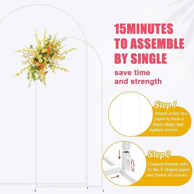 Asee'm White Metal Wedding Arch Stand (7.2FT,6FT) Set of 2 Arched Backdrop Frame for Ceremony Parties Birthday Baby Shower Garden Decoration