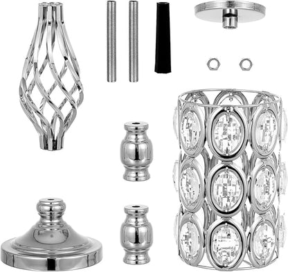 24in Metal Diamond Crystal Wedding Centerpiece Vases for Tables Set of 2, Silver Versatile Tall Flower Holders Centerpiece Flower Stands for Wedding Party Reception Home Décor