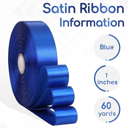 Blue Satin Ribbon 1 Inch, 60 Yards Royal Blue Ribbon for Hair, Flower Bouquet, Gift Wrapping, Crafts, Graduation Wreaths, Invitation Cards, Festival Decor