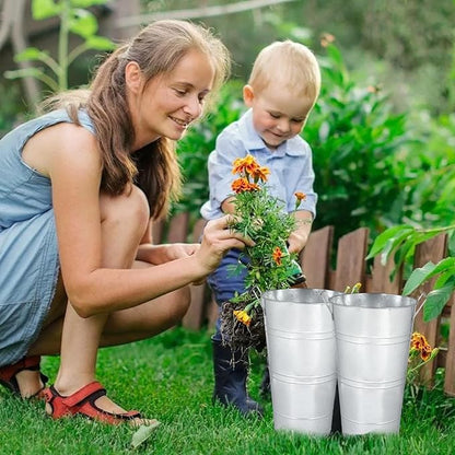 8pcs 12.8inch Flower Buckets for Flower Bar Supplies, Silver Vases for Centerpieces, Galvanized Bucket, Metal Bucket, Rustic Vases for Flowers, Tin Vase (Silver, 12.8inch Height, Set of 8)