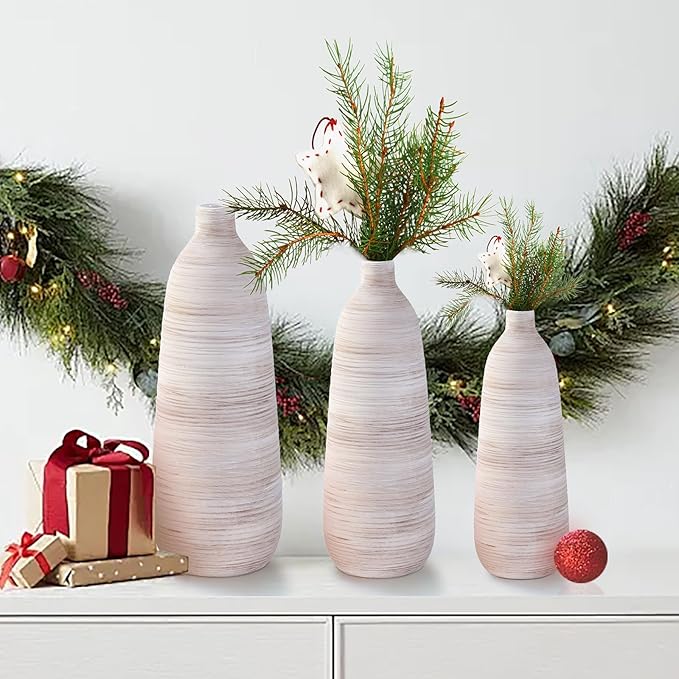 ALMA 18 inch Extra Tall Floor Vase for Home Decor, Large Boho Vase for Tall Pampas Grass, Cream Ceramic Flower Vase for Centerpieces, Living Room Floor, Entryway Floor, Mantel, Bookshelf