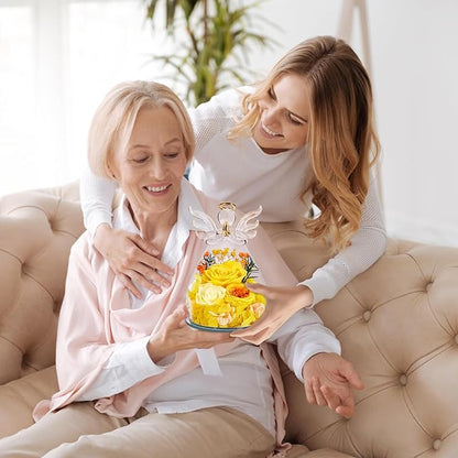 Birthday Gifts for Women Mom Preserved Roses in Glass Angel Figurines Fresh Flowers for Delivery Forever Flowers Eternal Rose Christmas for Grandma Sister Wife Her from Daughter