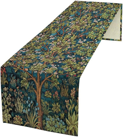 William Morris Floral Table Runner, Vintage Green Botanical Printed Table Runner for Home Kitchen Dining Table Decoration,13x120 Inch