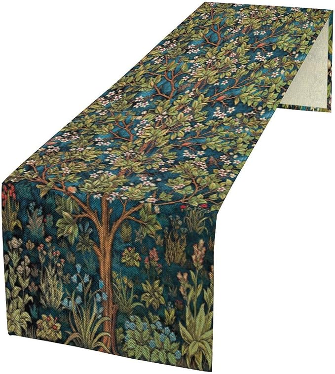 William Morris Floral Table Runner, Vintage Green Botanical Printed Table Runner for Home Kitchen Dining Table Decoration,13x90 Inch