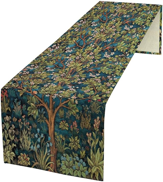 William Morris Floral Table Runner, Vintage Green Botanical Printed Table Runner for Home Kitchen Dining Table Decoration,13x60 Inch