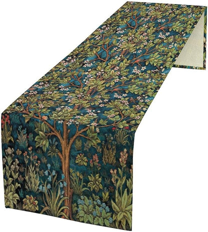 William Morris Floral Table Runner, Vintage Green Botanical Printed Table Runner for Home Kitchen Dining Table Decoration,13x60 Inch