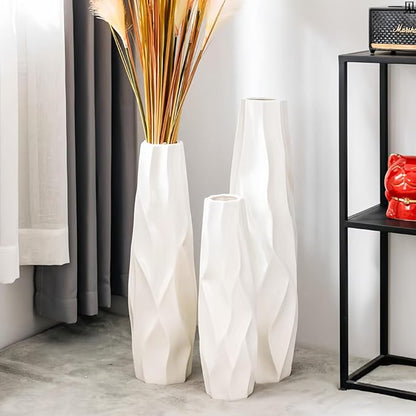 Large Floor Ceramic Vase 24 Inches Tall,White Modern Flower Tall Vases for Office, Home,Farmhouse,Living Room Décor,Simple Origami Design Fall Decorative Porcelain Flower Arrangement Vase Ideal Gift
