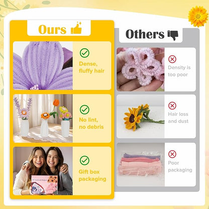 500 PCS Pipe Cleaners Craft Kit for Flower Making Daisy DIY Material Bundle with 20 Stems, 100 Stamens, Ribbon, Tulle, Glue Sticks & Step-by-Step Guide - Vibrant Colors, Non-Shedding, Fade-Resistant