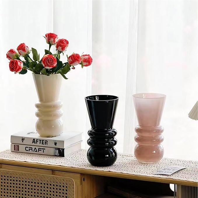 10-inch Tall Glass vase, a Simple and Sturdy Flower Container, Perfect for Dining Tables, Living Room and Table Placement (Pink)