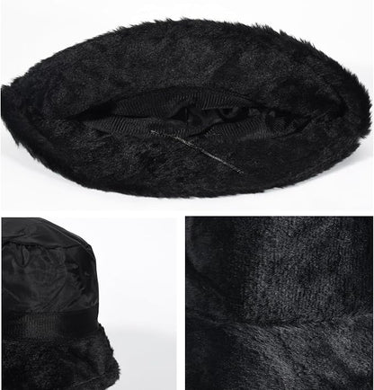 Winter Soft Faux Fur Plush Bucket Hat, Lovely Fisherman Cap, Fashion Outdoor Thick Warm Sun Cap for Women