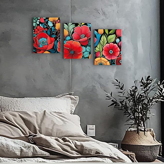 Abstract Colorful Floral Canvas Pictures Boho Wall Art Watercolor Flower Palnt Posters Bathroom Wall Decor Plant Flowers Paintings Framed rtwork for Bedroom Living Room Home Decoration 12x16 3 pcs