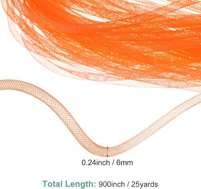 Mesh Tube Ribbon 25 Yards, 6mm Elastic Fabric Ribbons Mesh Tubing for Crafts/Gift Wrapping/Flower Bouquets/Wedding/Birthday/Holiday/Wreaths Christmas/Decoration[Orange]