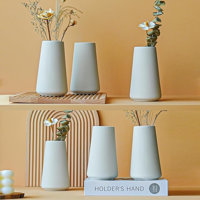 Modern White Small Ceramic Vase Set of 9 for Living Room Bedroom 5.9'' Minimalist Fresh Flower Vases for Home Decor Office Fireplace Centerpieces Nordic Style Gift for Fake Plant 9 Pack