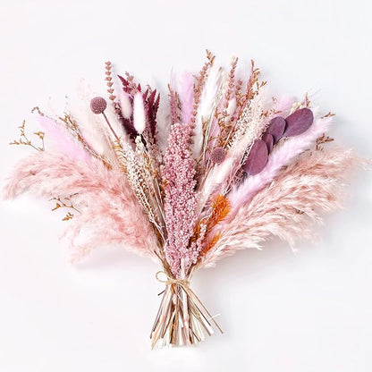 Pampas Grass Decor, Fall Dried Flowers Bouquet - Lavender, Bunny Tails, Eucalyptus & Preserved Flowers for Vases - Rustic Floral Arrangements for Home Wedding Table Centerpiece