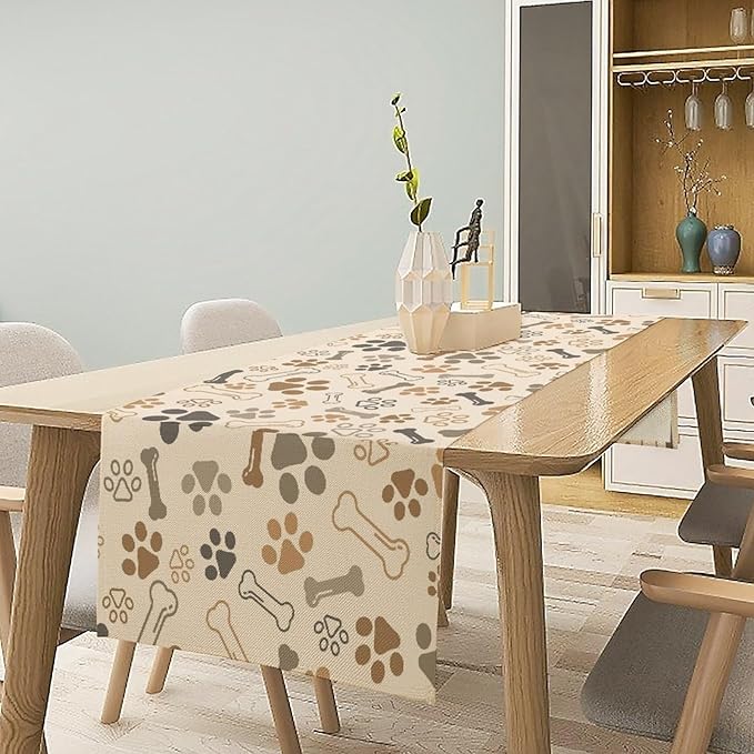Dog Paw Table Runner,Kids Teens Cute Pet Animal Footprint Theme Pattern Print Tablecloth Burlap for Hotel Indoors Outdoor Dining Room Kitchen Home Decor,W13X L36 in