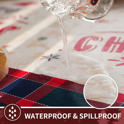 Christmas Rectangle Table Cloth,100% Waterproof Tablecloth,Christmas Decorations for Home, Vinyl Tablecloth Plastic Table Cover for Party，Picnic,Dining,Outdoor 54" x 84",Crimson Checked