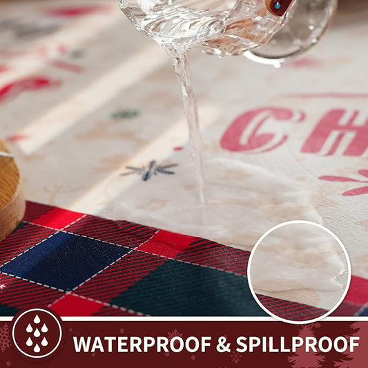 Christmas Rectangle Table Cloth,100% Waterproof Tablecloth,Christmas Decorations for Home, Vinyl Tablecloth Plastic Table Cover for Party，Picnic,Dining,Outdoor 54" x 78",Crimson Checked